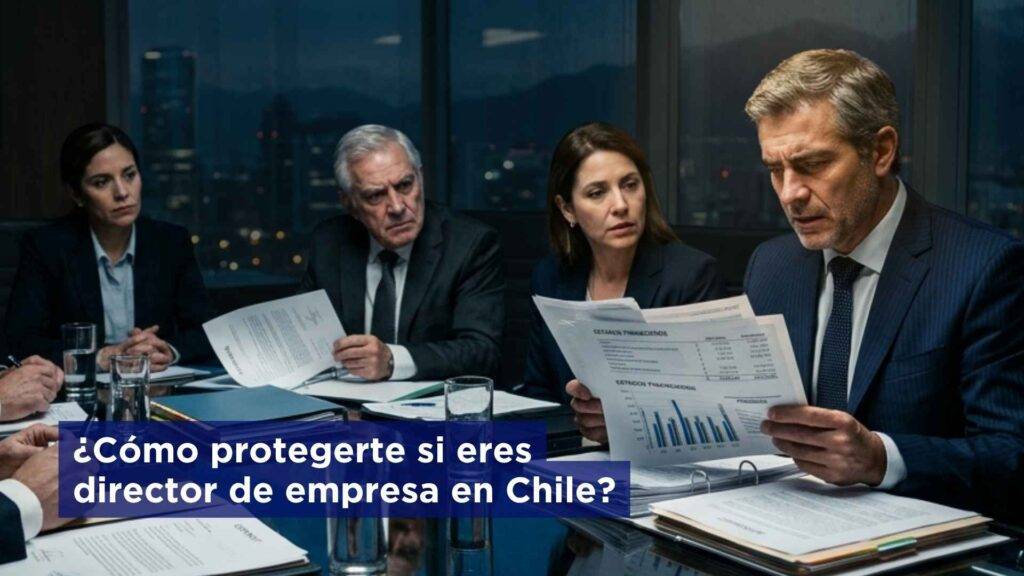 Director ejecutivo en reunión de directorio en Chile revisando documentos legales — Seguro D&O